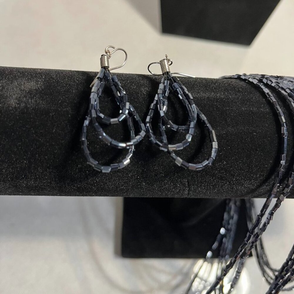 Navy Multi-Strand Beaded Necklace Bracelet & Earring Set - Picture 6 of 12